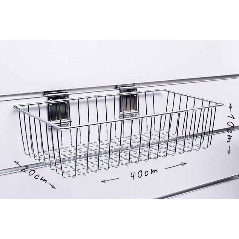 Kosz Slatwall 40x20x10cm (szer./gł./wys.) chrom Kosz Slatwall 40x20x10cm (szer./gł./wys.) chrom