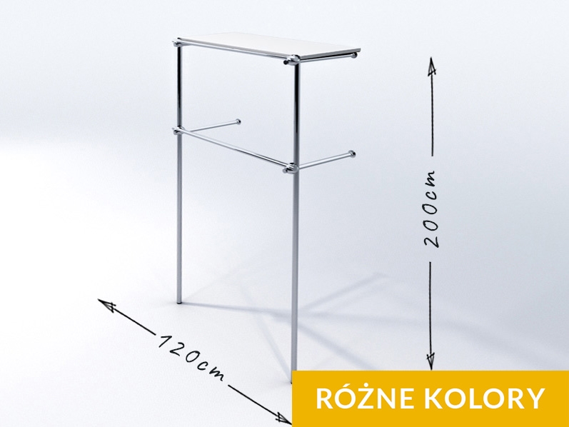 Wieszak sklepowy, dwupoziomowy z półką, chrom Wieszak sklepowy, dwupoziomowy z półką, chrom