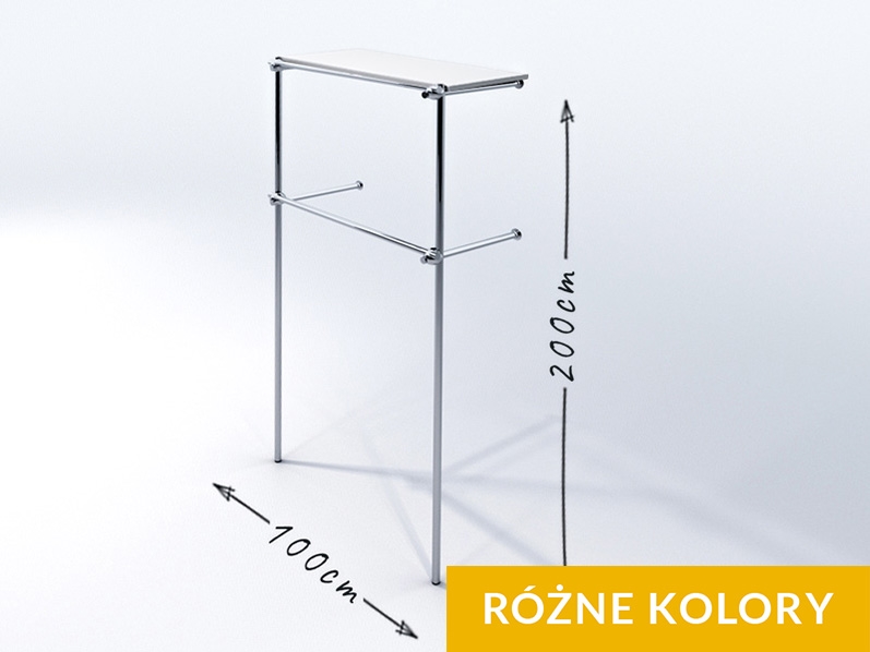 Wieszak sklepowy dwupoziomowy z półką, chrom Wieszak sklepowy dwupoziomowy z półką, chrom
