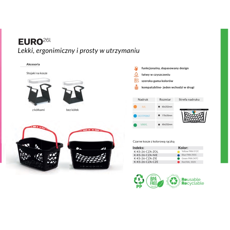 EURO BASKET koszyk sklepowy 26L srebrny