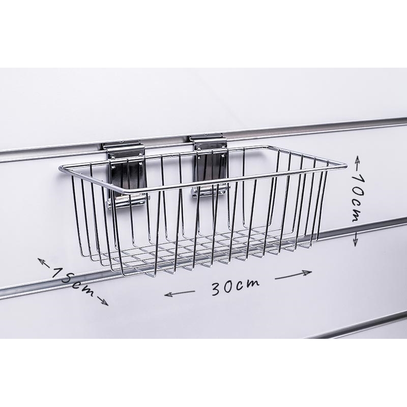 Kosz Slatwall 30x15x10cm (szer./gł./wys.) chrom Kosz Slatwall 30x15x10cm (szer./gł./wys.) chrom